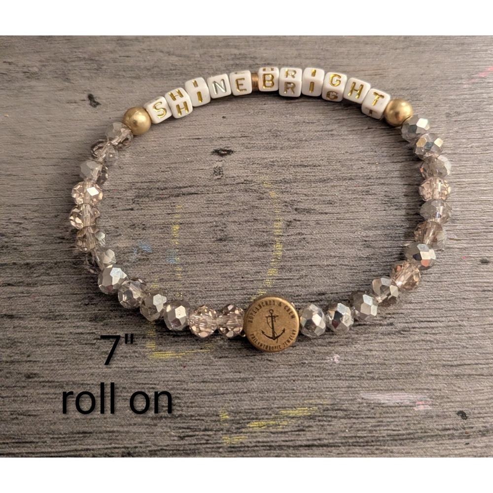 Hope Anchor & Crew Shine Bright Beaded Stretch Bracelet Silver Gold 7 Inch
